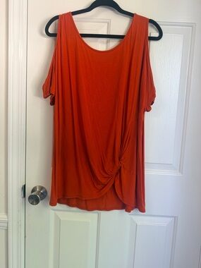 Democracy Orange Cold-Shoulder Knot Front Tee